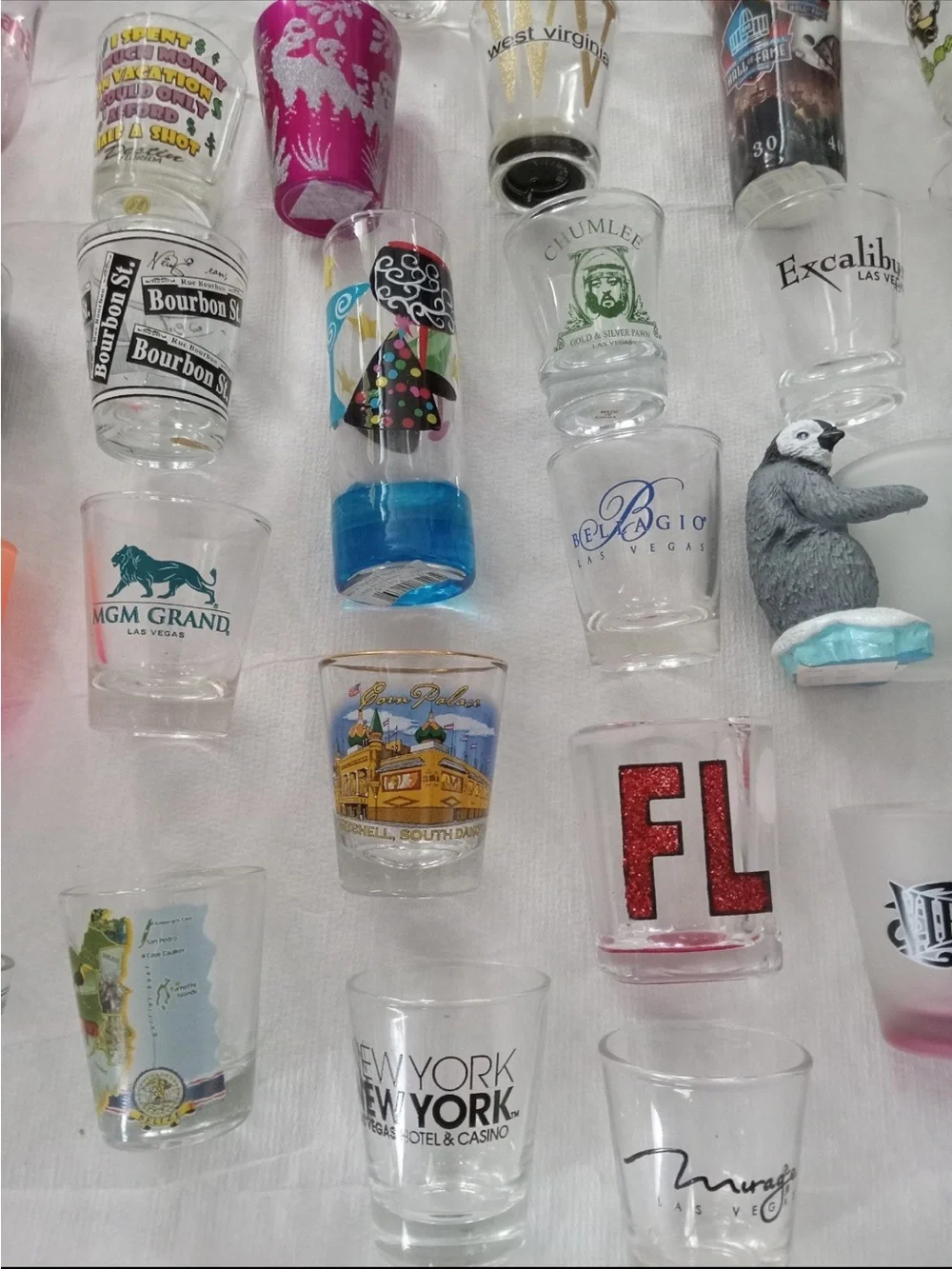 52 Souvenirs Shot Glasses, from USA to Overseas ,Coin, Trinkets, 3 bottles